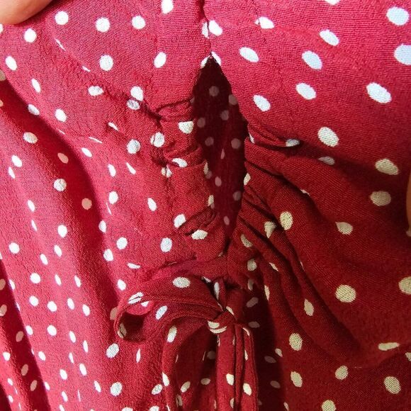 EUC EXPRESS POLKA DOT RED/WHITE FLUTTER STRAPS CINCHED SWEETHEART NECK TANK M - Picture 7 of 13